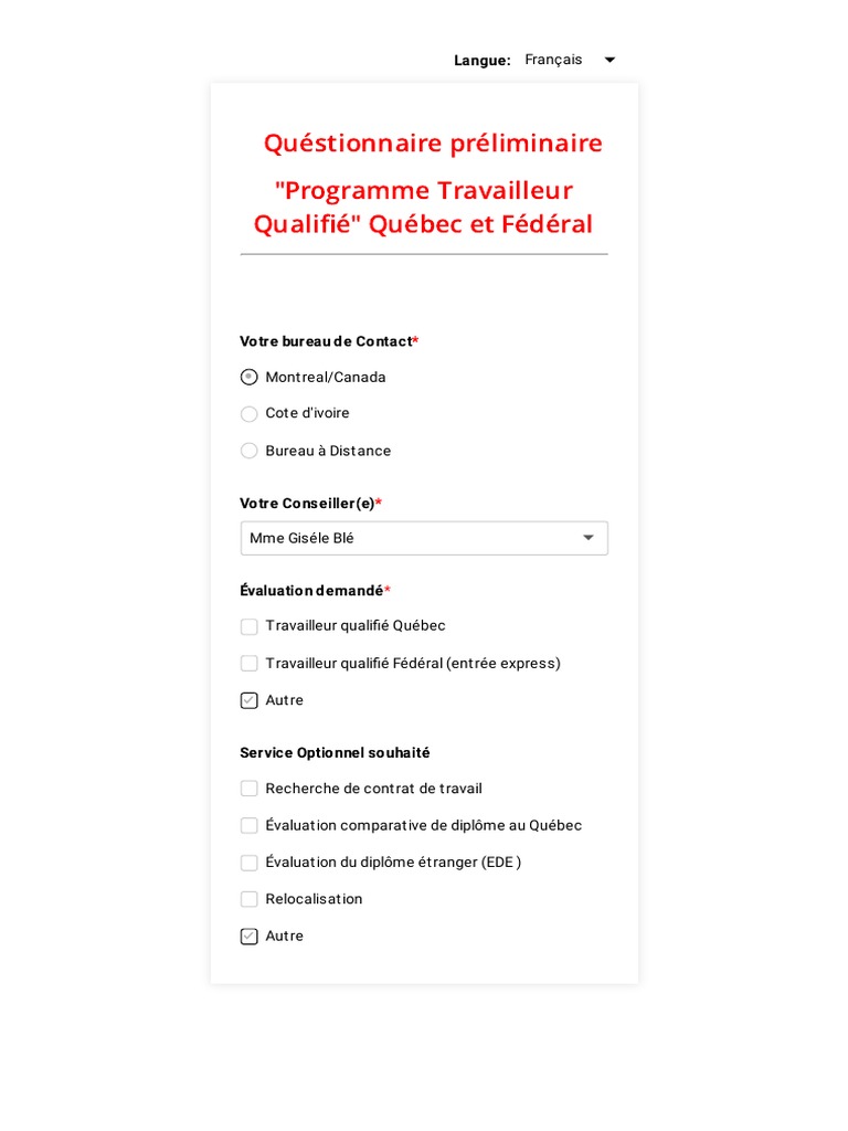 Questionnaire Préliminaire Québec | PDF
