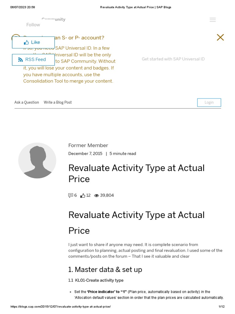 Revaluating SAP Activity Types at Actual Price | PDF | Cost | Prices