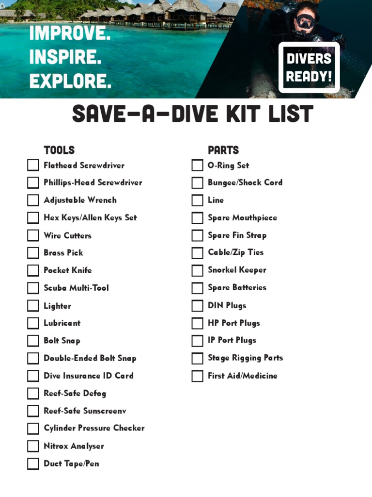 Save A Dive Kit List PDF