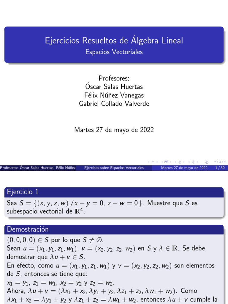 Ejercicios Resueltos de Espacios Vectoriales | PDF | Espacio vectorial ...
