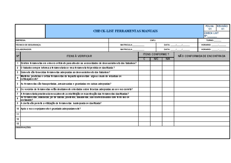 R st 003 check list ferramentas manuais pdf inform tica