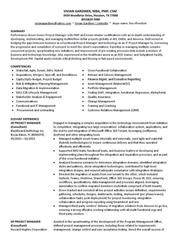 VIVIAN GARDINER+Resume+ (060423) 2 | PDF | Agile Software Development ...