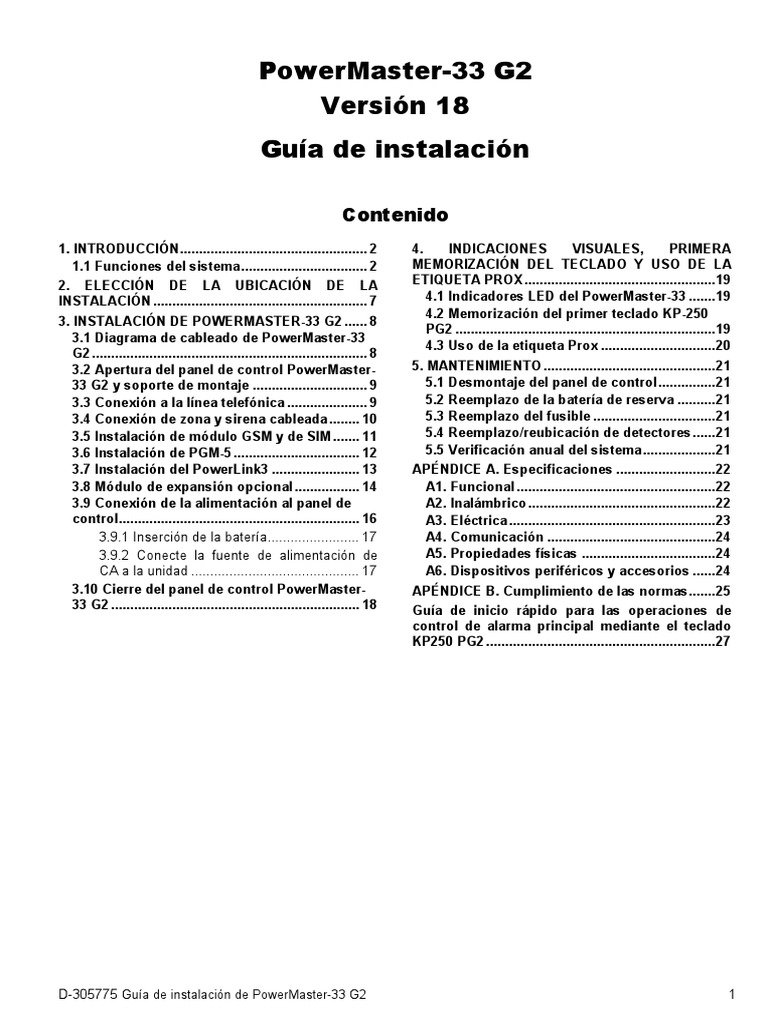 PowerMaster 33 Spanish Installer Guide D-305775 | PDF | Teclado ...