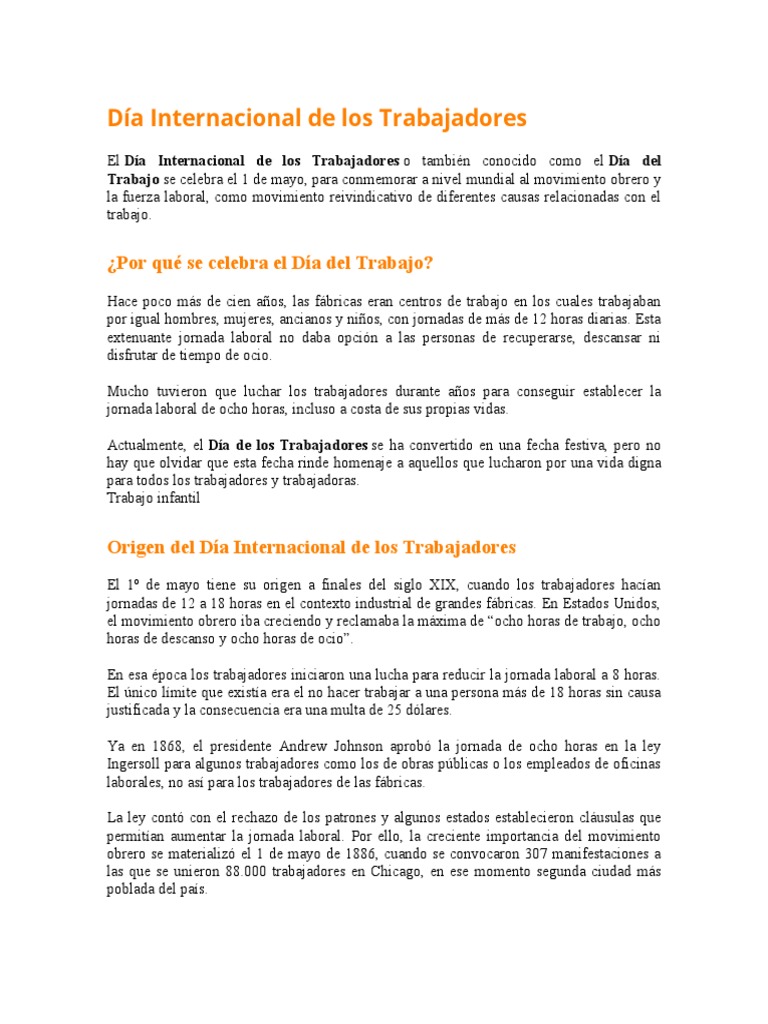 Día Internacional de Los Trabajadores | PDF