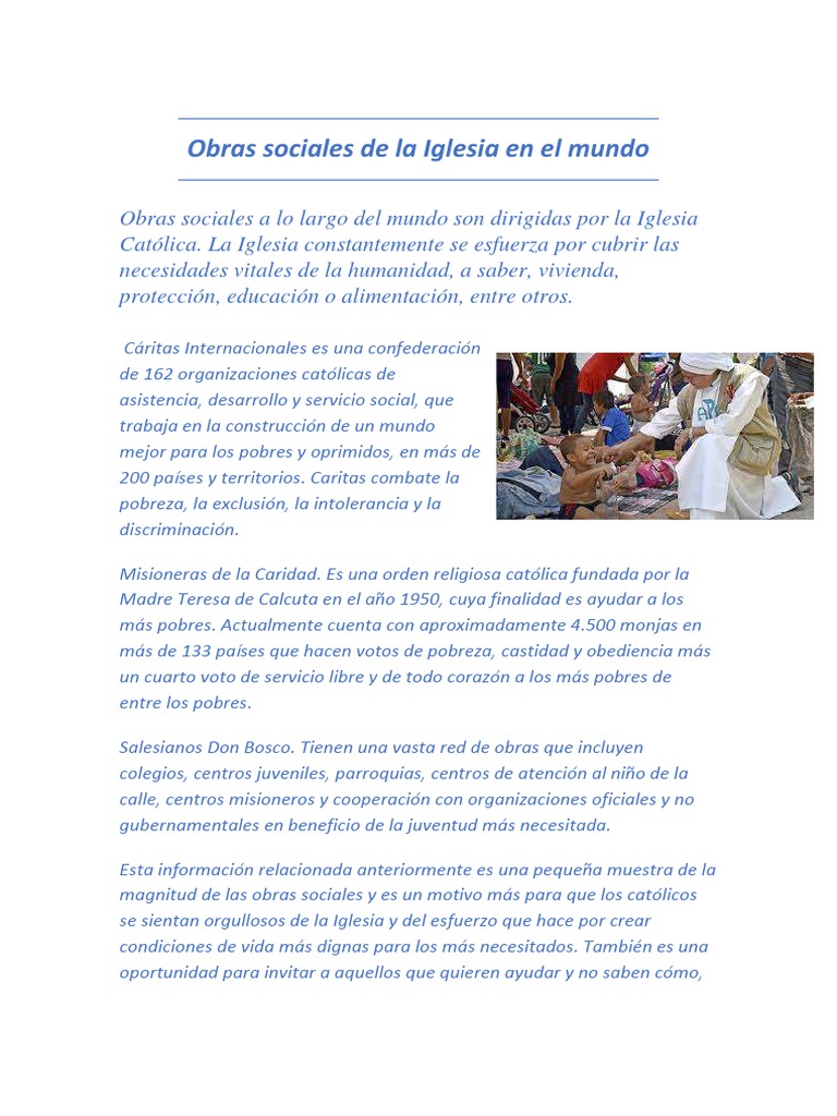 Obras Sociales de La Iglesia en El Mundo Grupo 6 | PDF
