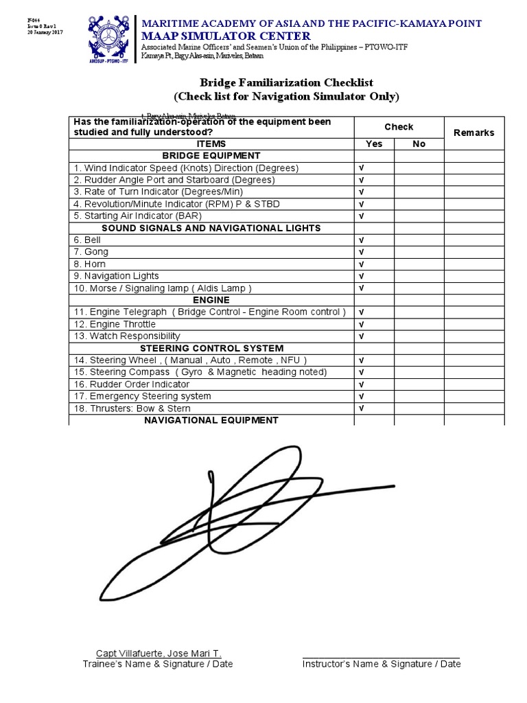 F044 BRIDGE FAMILIARIZATION CHECKLIST 01 PDF