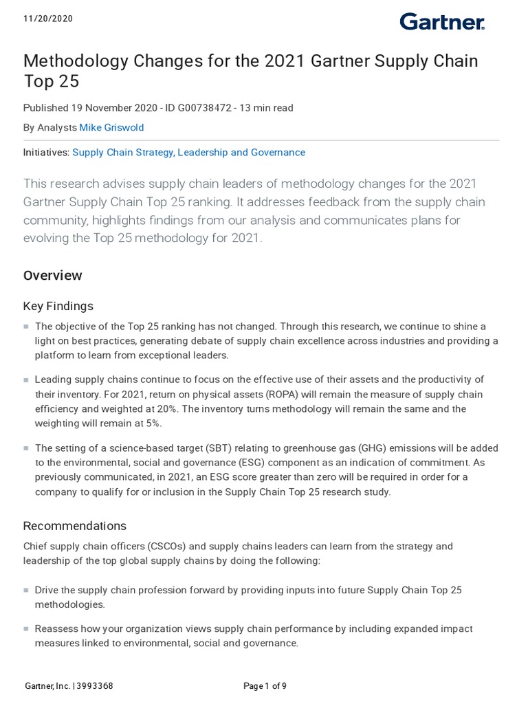 Gartner Supply Chain Top 25 2021 Methodology Cha PDF