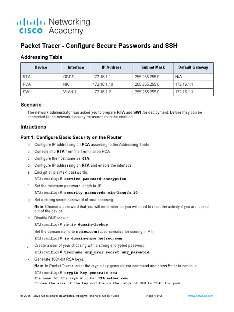4 4 8 packet tracer configure secure passwords and ssh pdf ip