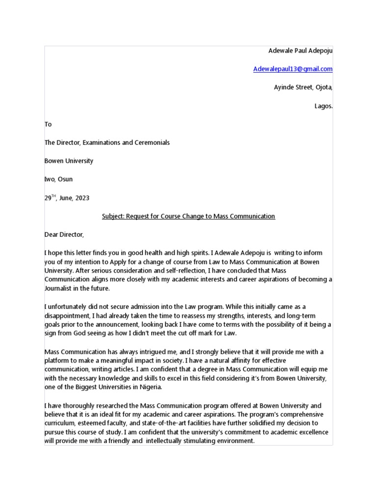 Course Change Request to Mass Communication | PDF | Communication ...