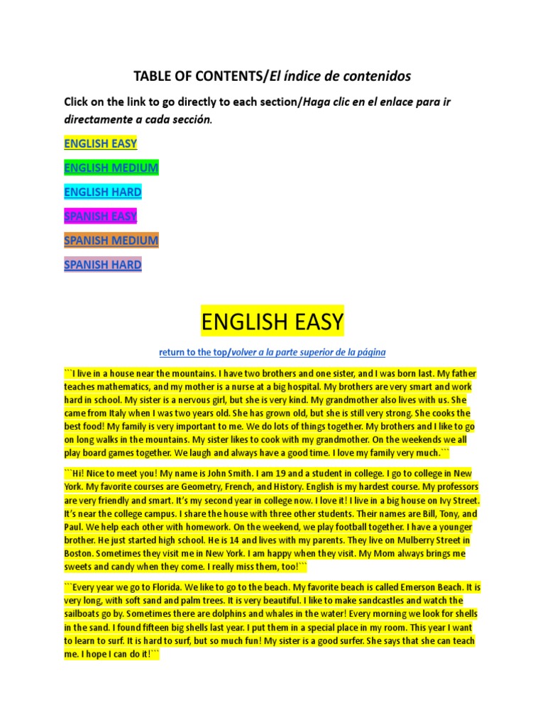 Practicar Lectura en Inglés / Practice Reading in Spanish, PDF, Breads