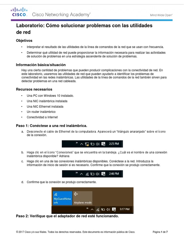 9.2.4.4 Lab Troubleshooting Using Network Utilities Descargar gratis PDF Dirección IP