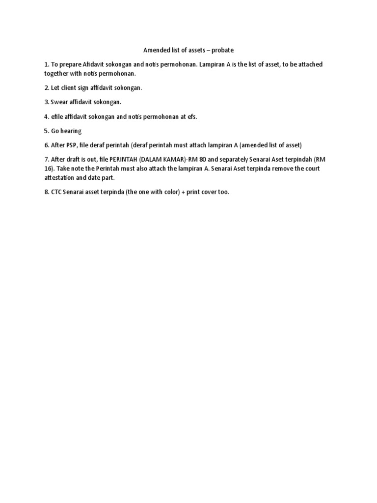 List Of Assets For Probate