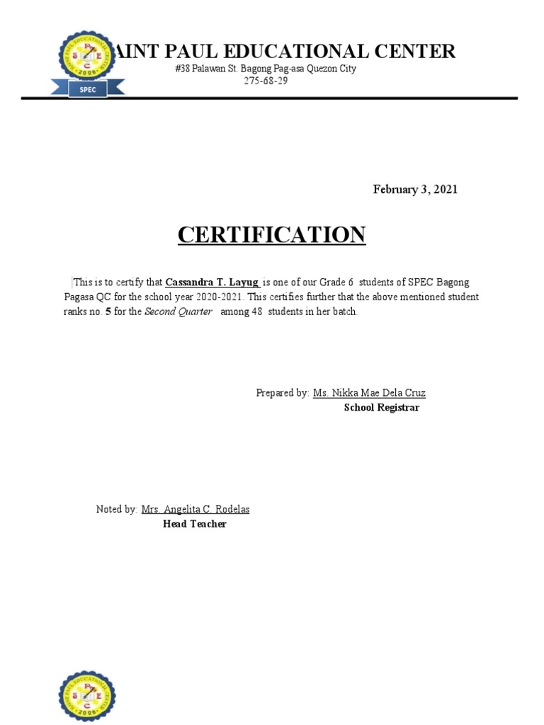 Certificate For Ranking Quesci PDF Meteorology Philippines