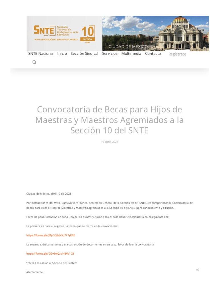 Convocatoria de Becas para Hijos de Maestras y Maestros Agremiados A La ...