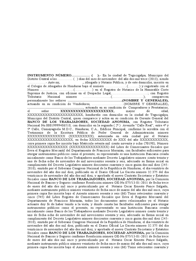 Instrumento De Escritura Publica Prestamo Con Hipoteca Banhprovi PDF 