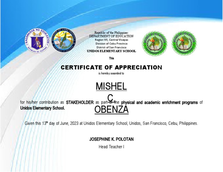 Certificate of Appreciation for Stakeholders | PDF