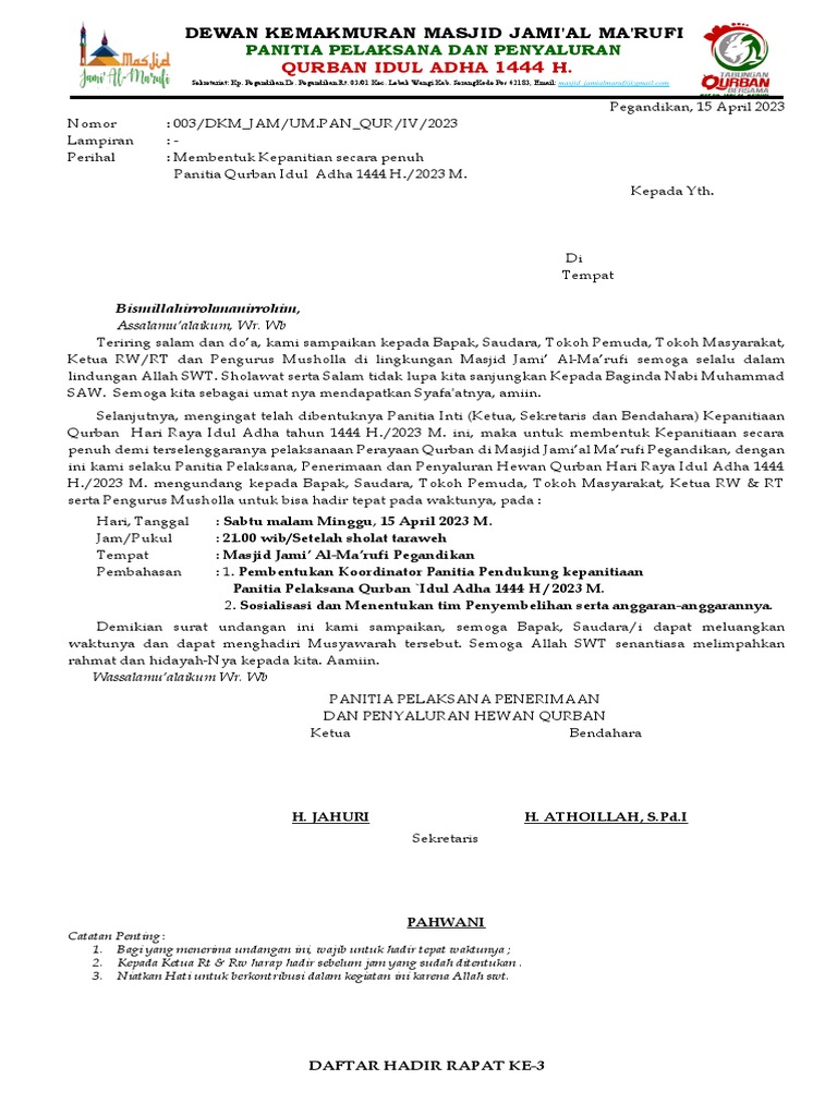 Surat Undangan Rapat Panitia Qurban | PDF