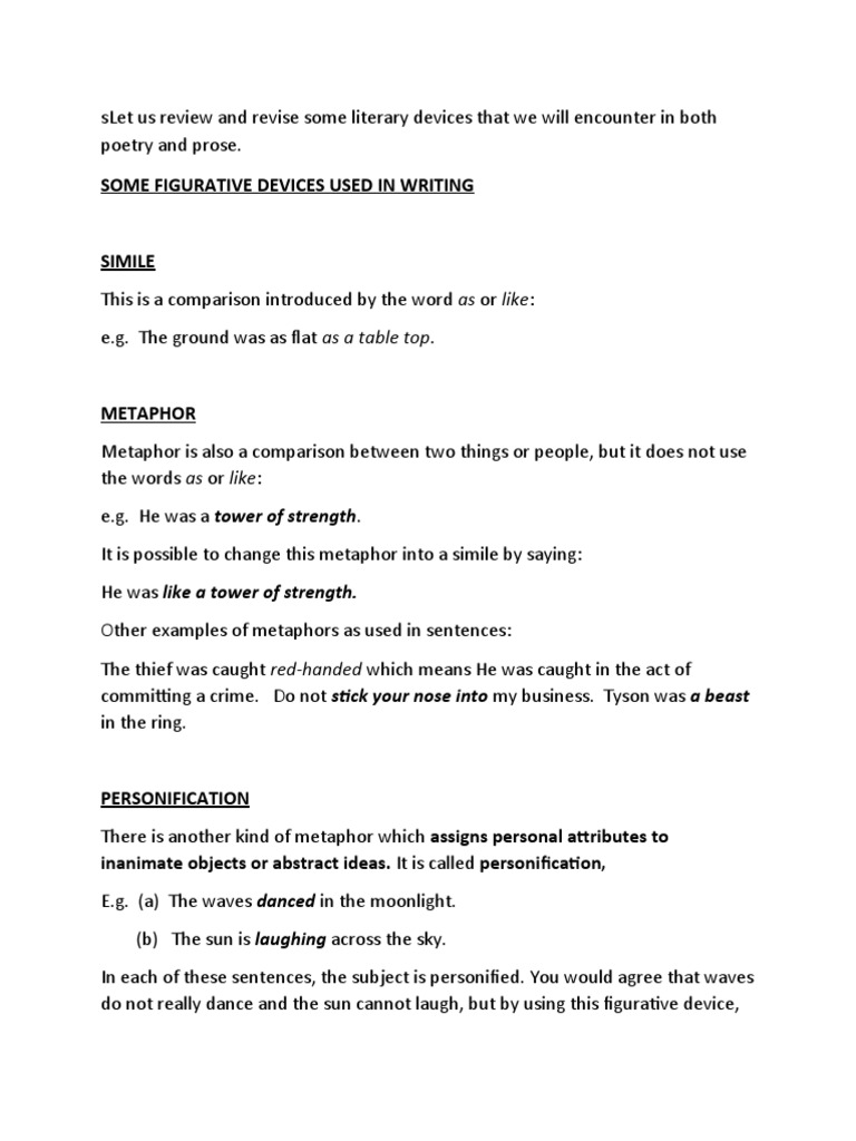 Literary Devices for Students | PDF | Metaphor | Poetic Devices
