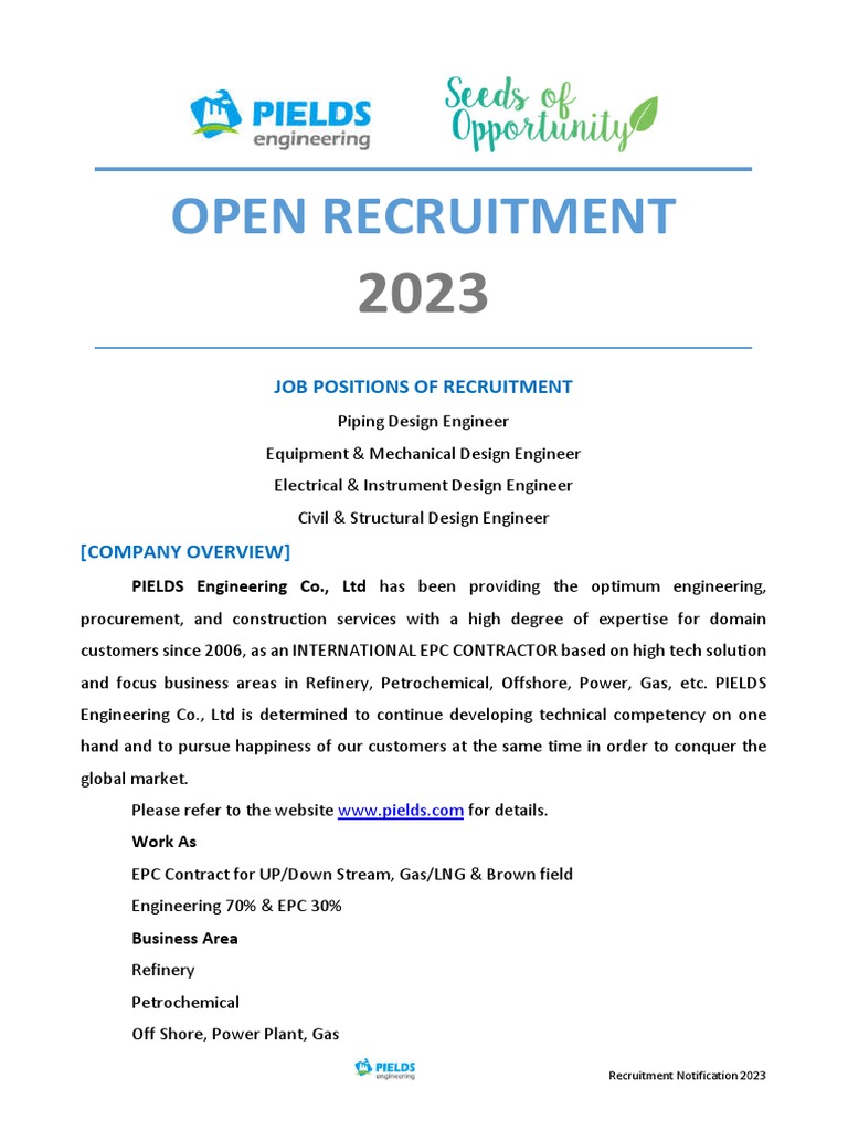 2022.12.17 - PIELDS Engineering - Recruitment Notification 2023 