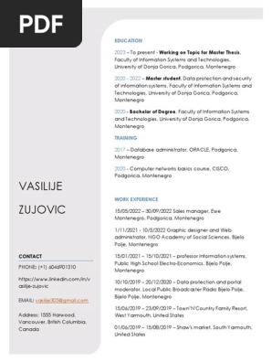Cv Vasilije Zujovic Canada