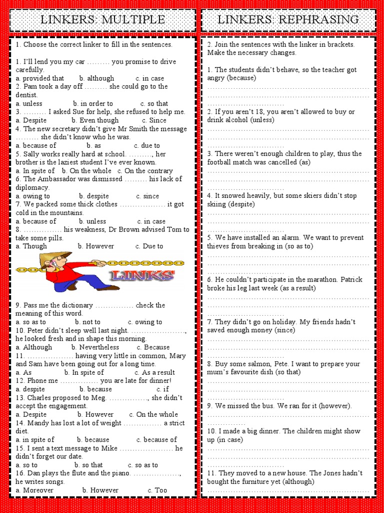 Linking Word Multiple Choice Pdf