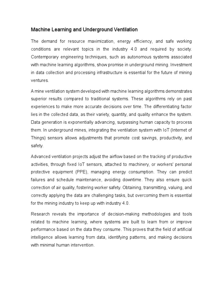 Machine Learning in Mine Ventilation Systems | PDF