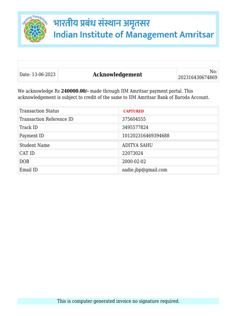 Computer Generated Invoice Acknowledgment | PDF