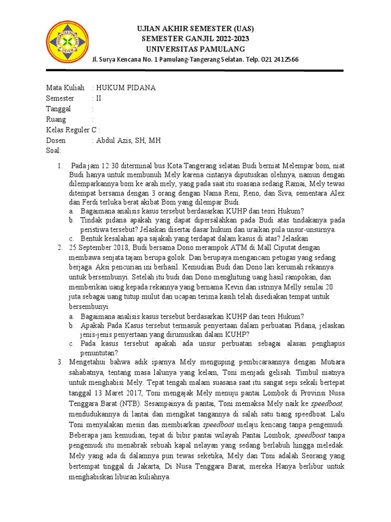 Analisis Kasus Hukum Tindak Pidana | PDF