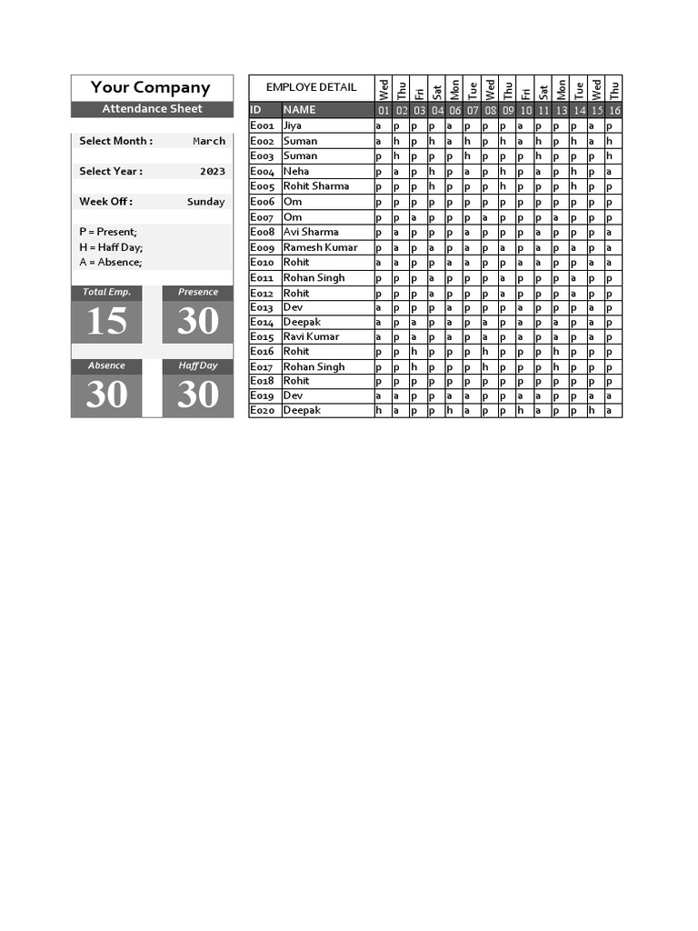 New Attendance Excel Sheet PDF