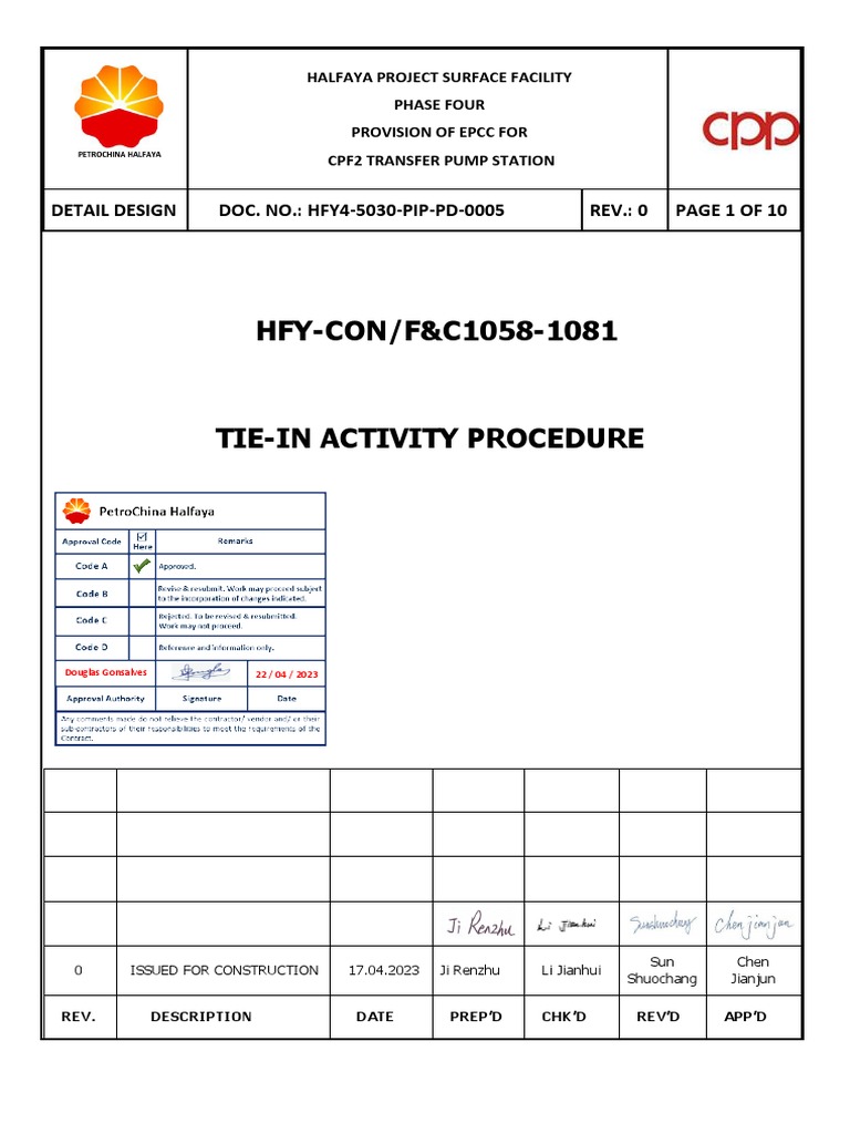HFY4 5030 PIP PD 0005 0 Tie in Procedure Code A PDF Pipe (Fluid