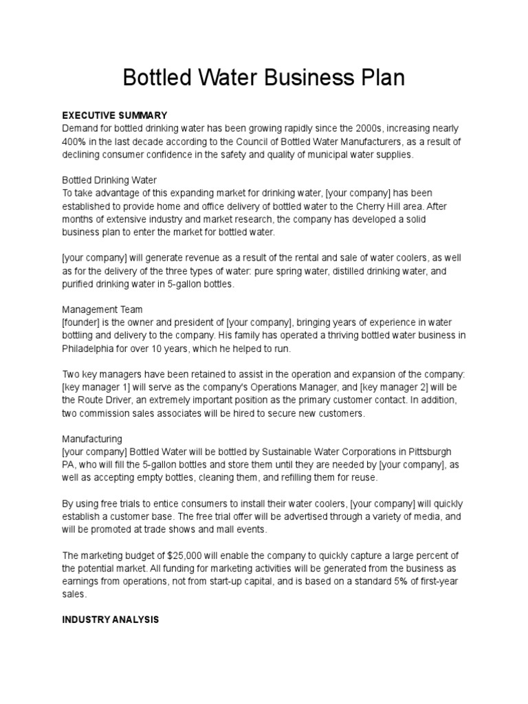Bottled Water Business Plan PDF