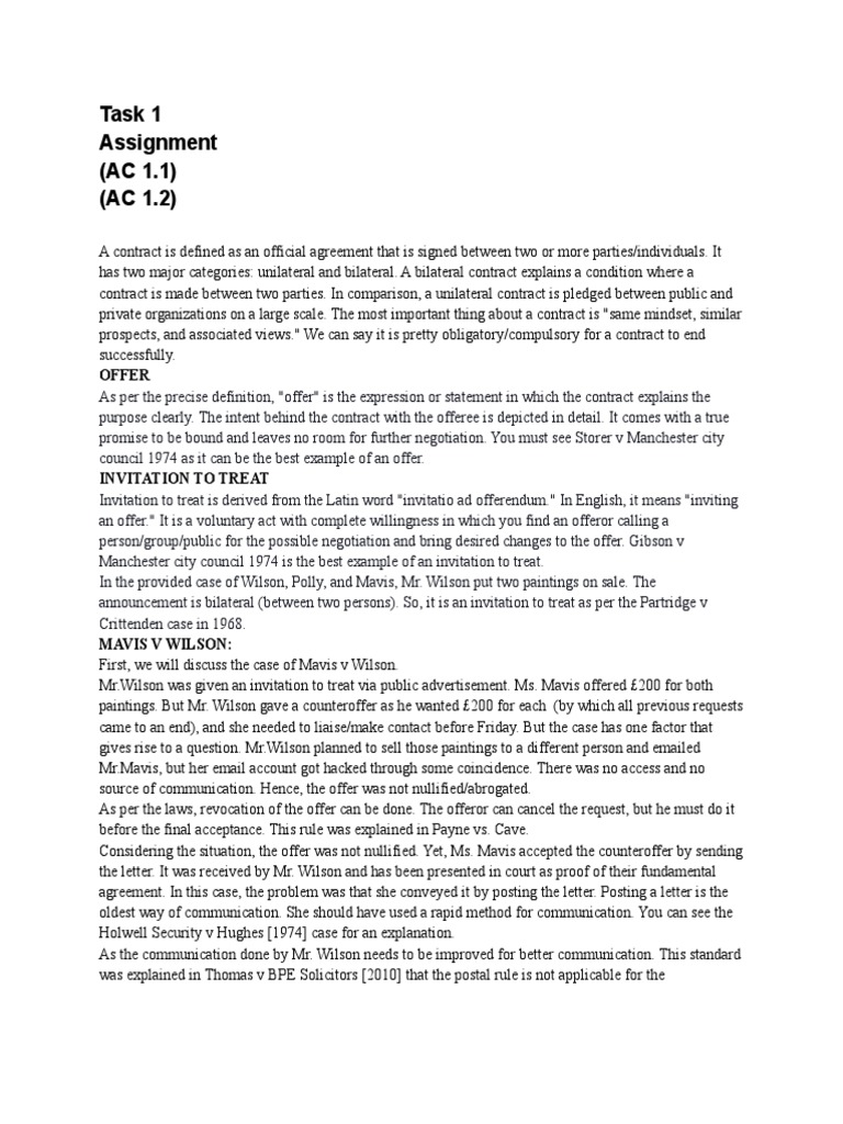Contract Law Assignment | PDF