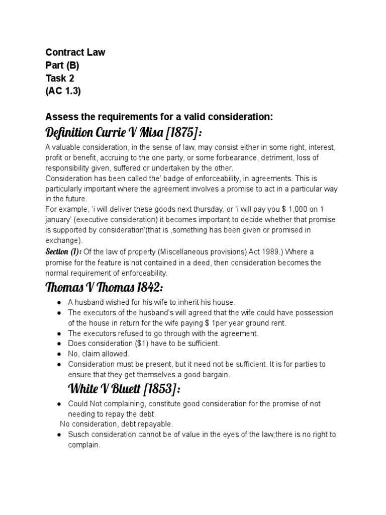Valid Consideration in Contract Law | PDF | Breach Of Contract ...