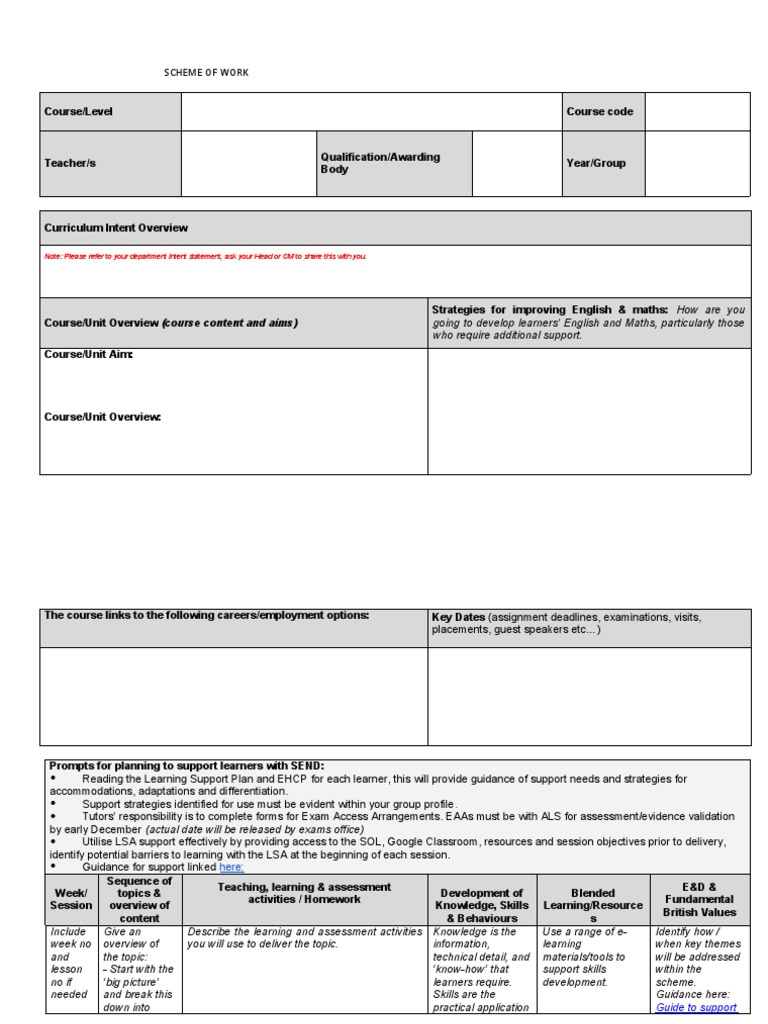 SCHEME OF WORK Template | PDF | Educational Assessment | Learning