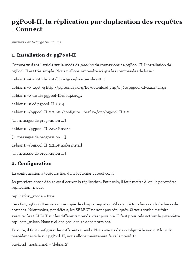 Installation et configuration de pgPool-II | PDF