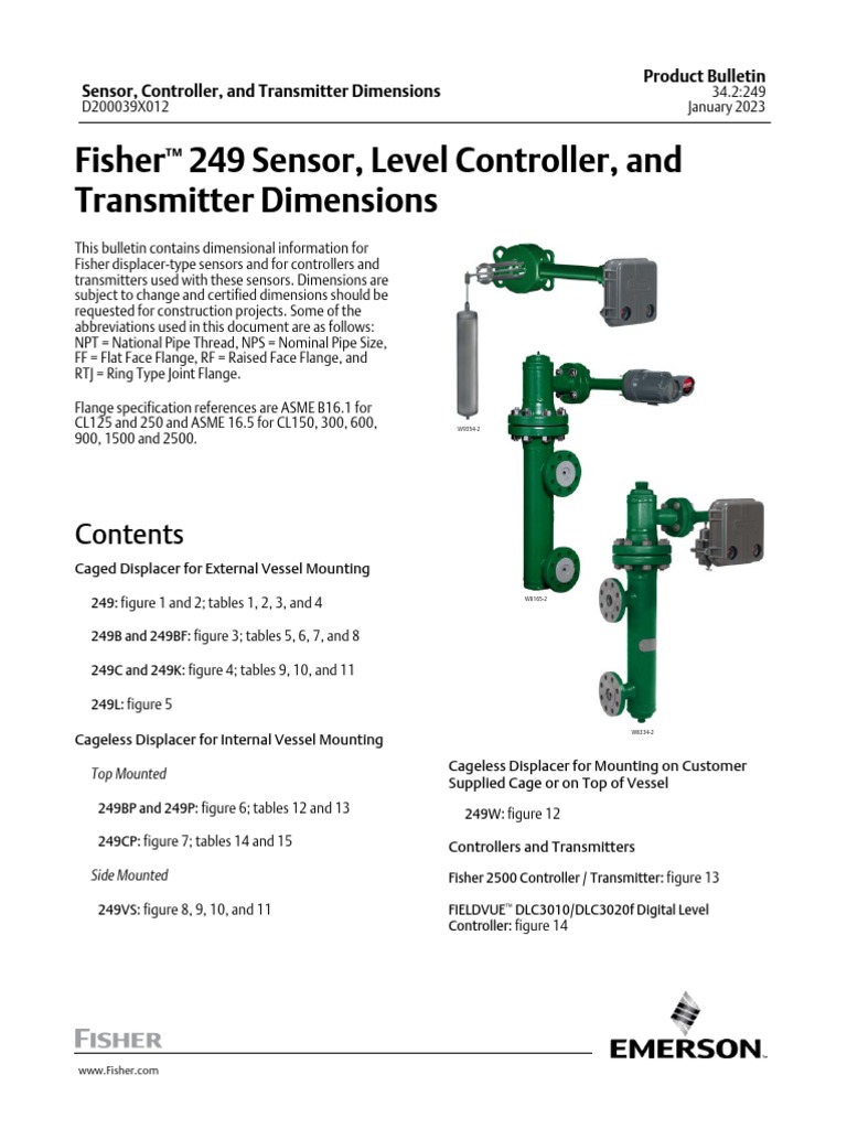 Fisher 249 Sensor, Level Controller, and Transmitter Dimensions ...