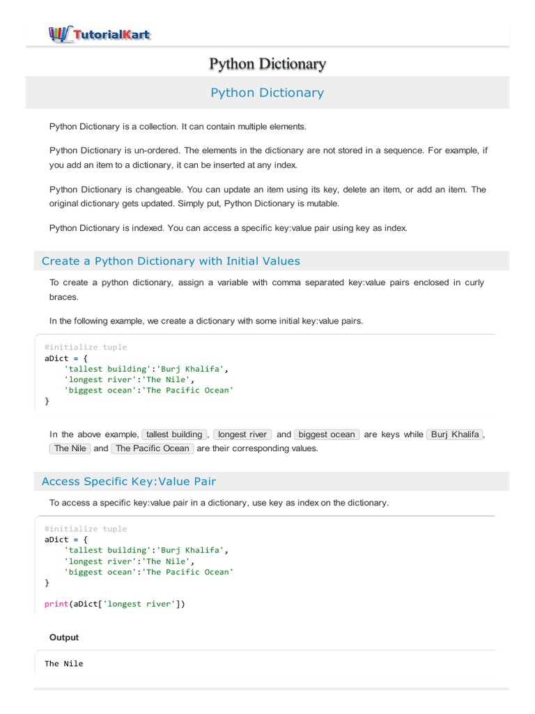 Python Dictionary | PDF | Python (Programming Language) | Software ...