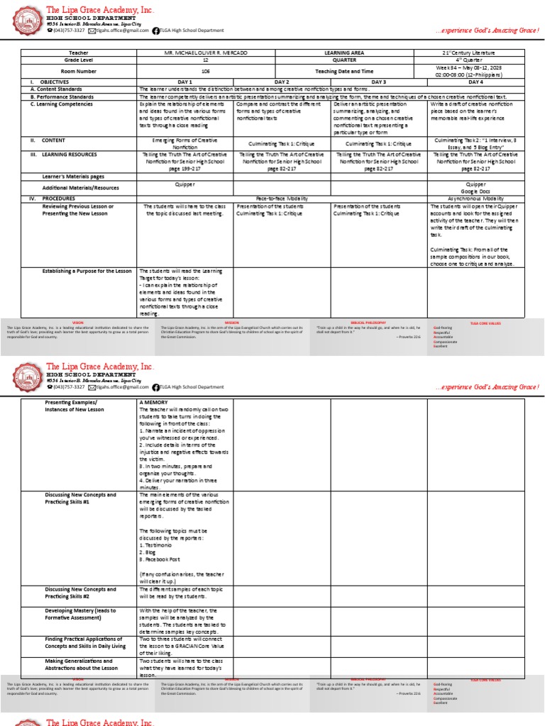 Creative Nonfiction Curriculum Guide | PDF | Learning | Teachers