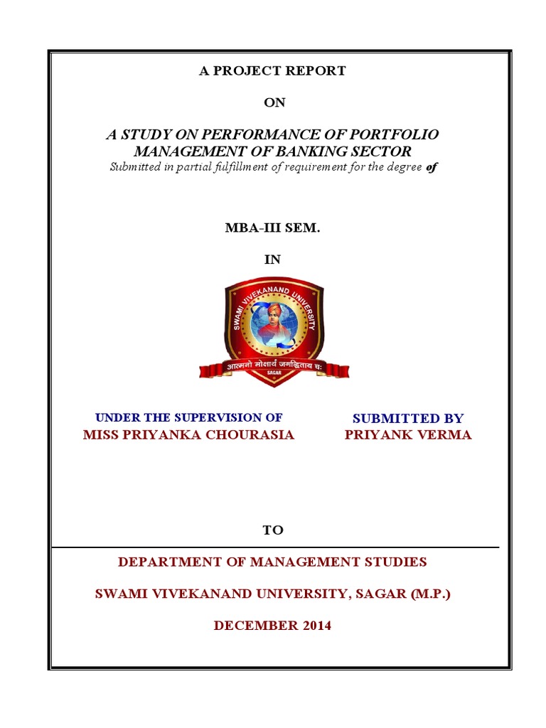 Port Folio Management of Banking Sector PDF Financial Markets Securities (Finance)