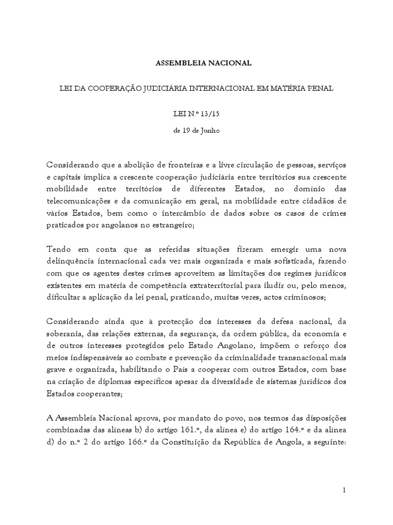 Lei da coopera o judici ria internacional em mat ria penal lei n 13