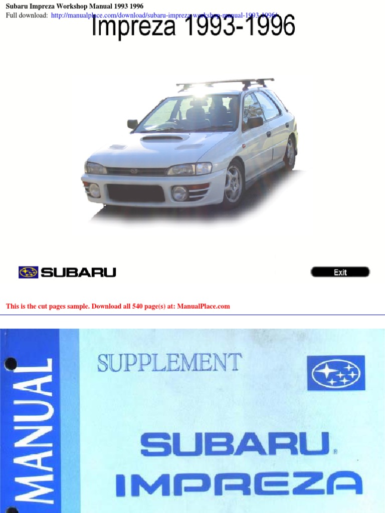 Subaru Impreza Workshop Manual 1993-1996 | PDF