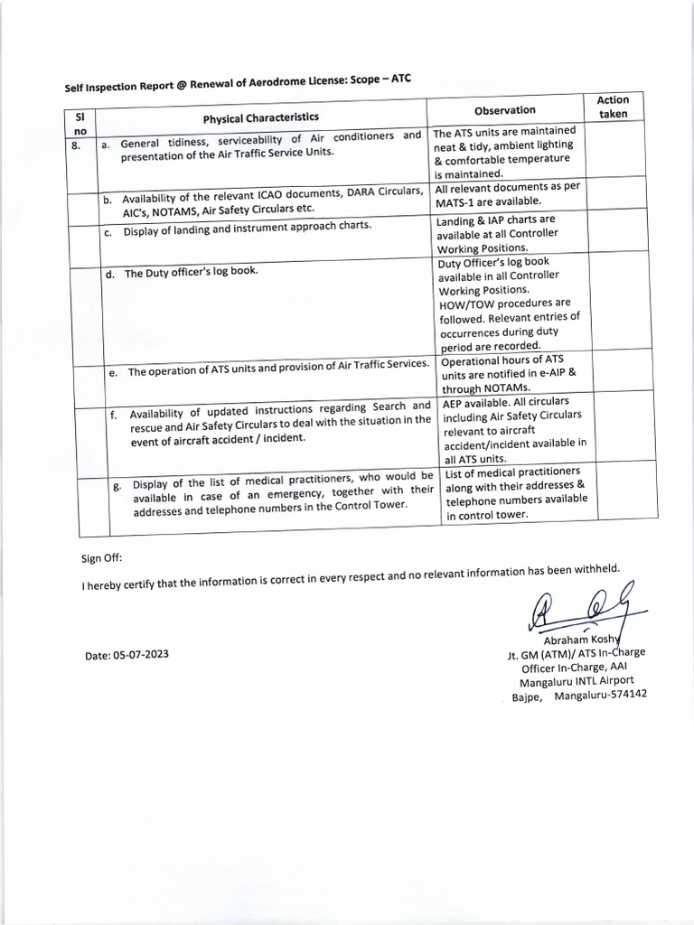 Self Inspection Report From ATM Section | PDF | Air Traffic Control ...