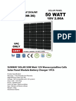 SUNWAY SOLAR 50W Watt 12V Monocrystalline Cells Solar Panel Module Battery Charger 1PCS