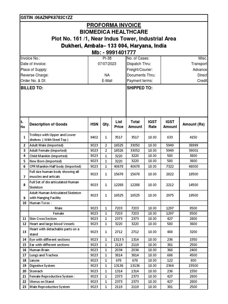 Nursing Lab Equipment and HSN Codes | PDF | Anatomy | Human Anatomy