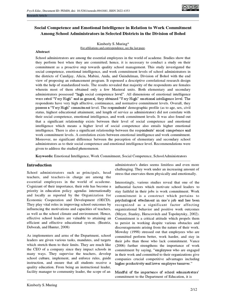 Social Competence and Emotional Intelligence in Relation To Work ...