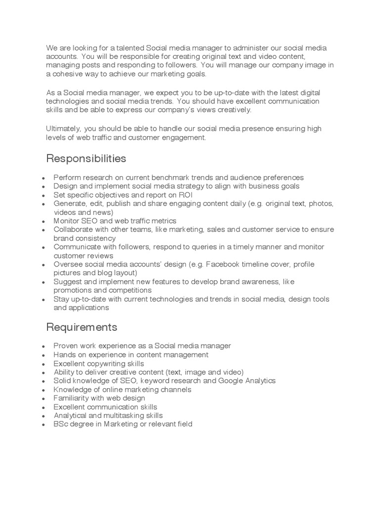 socialmediamanagerjobdescriptionsample PDF