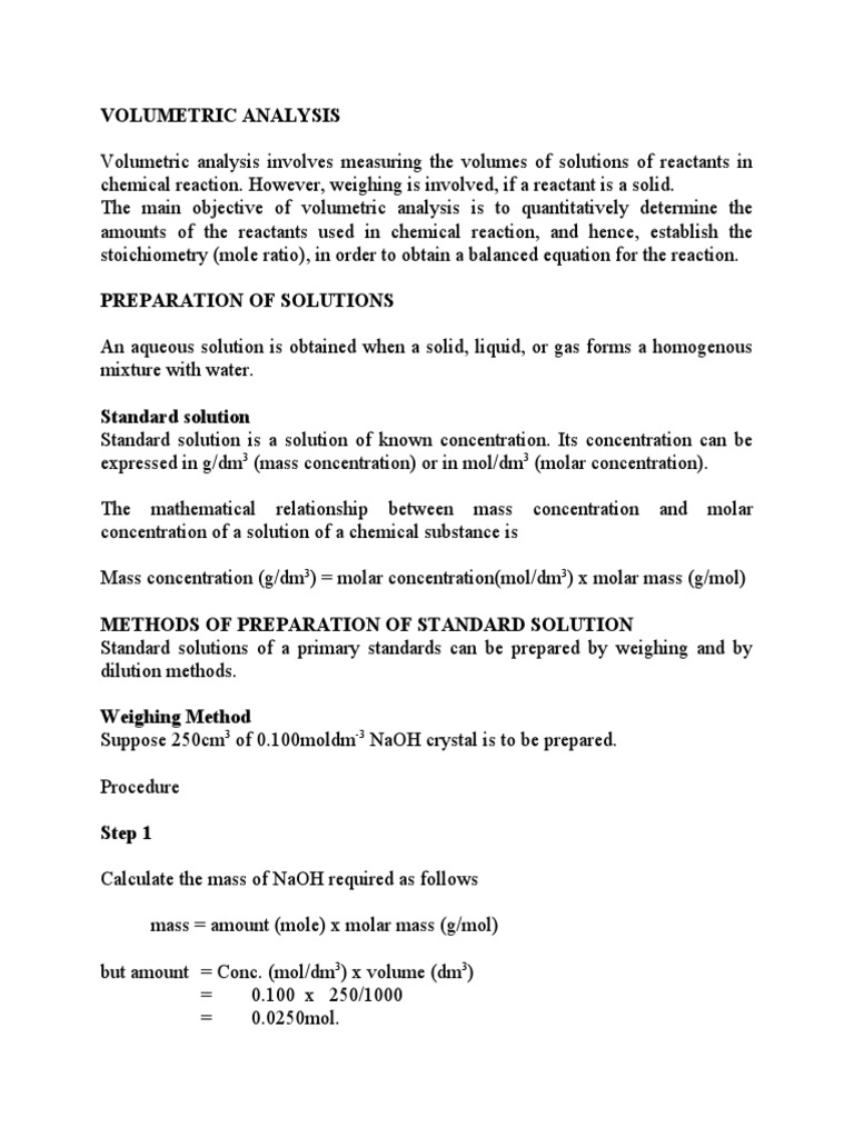 Practical notes on standard solution pdf mole unit concentration