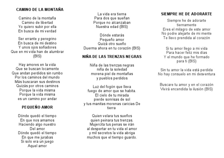 Letras de Los Kjarkas: Amor y Montaña | PDF