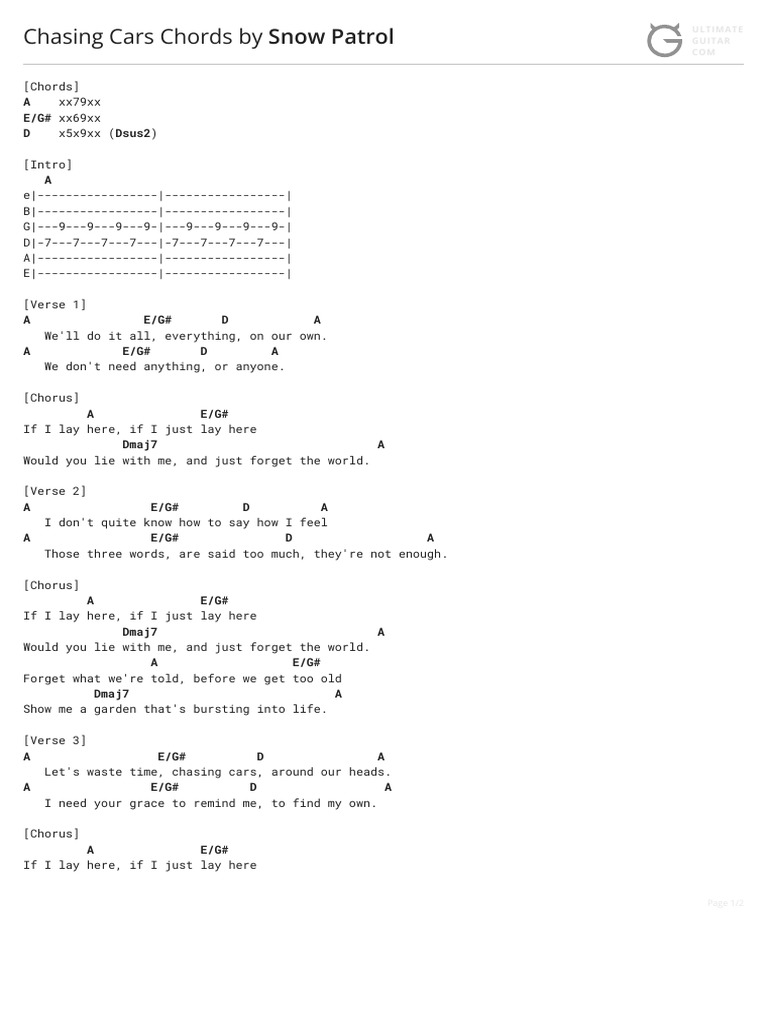 Chasing Cars Chords PDF Song Structure Songs