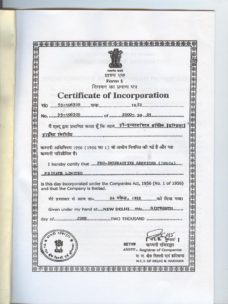 Certificate of incorporation pdf